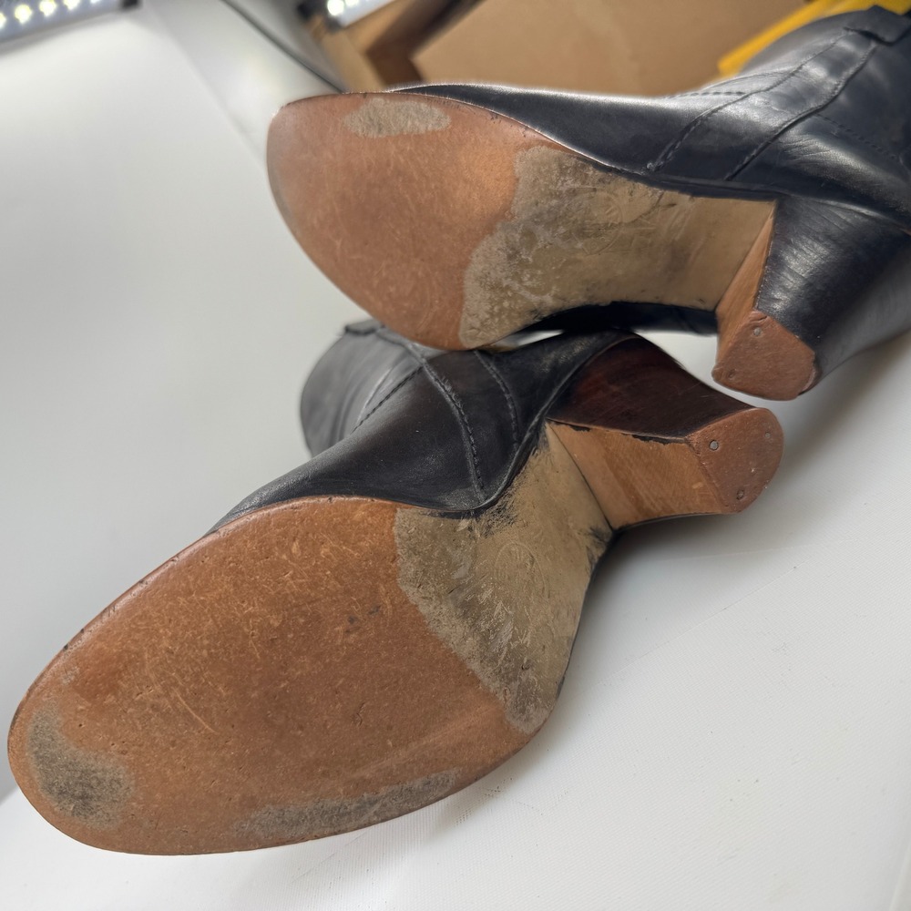 Vintage Zodiac Rusty Cowboy Western Boots Women 7.5 Black Leather Stacked Heel - Picture 9 of 11